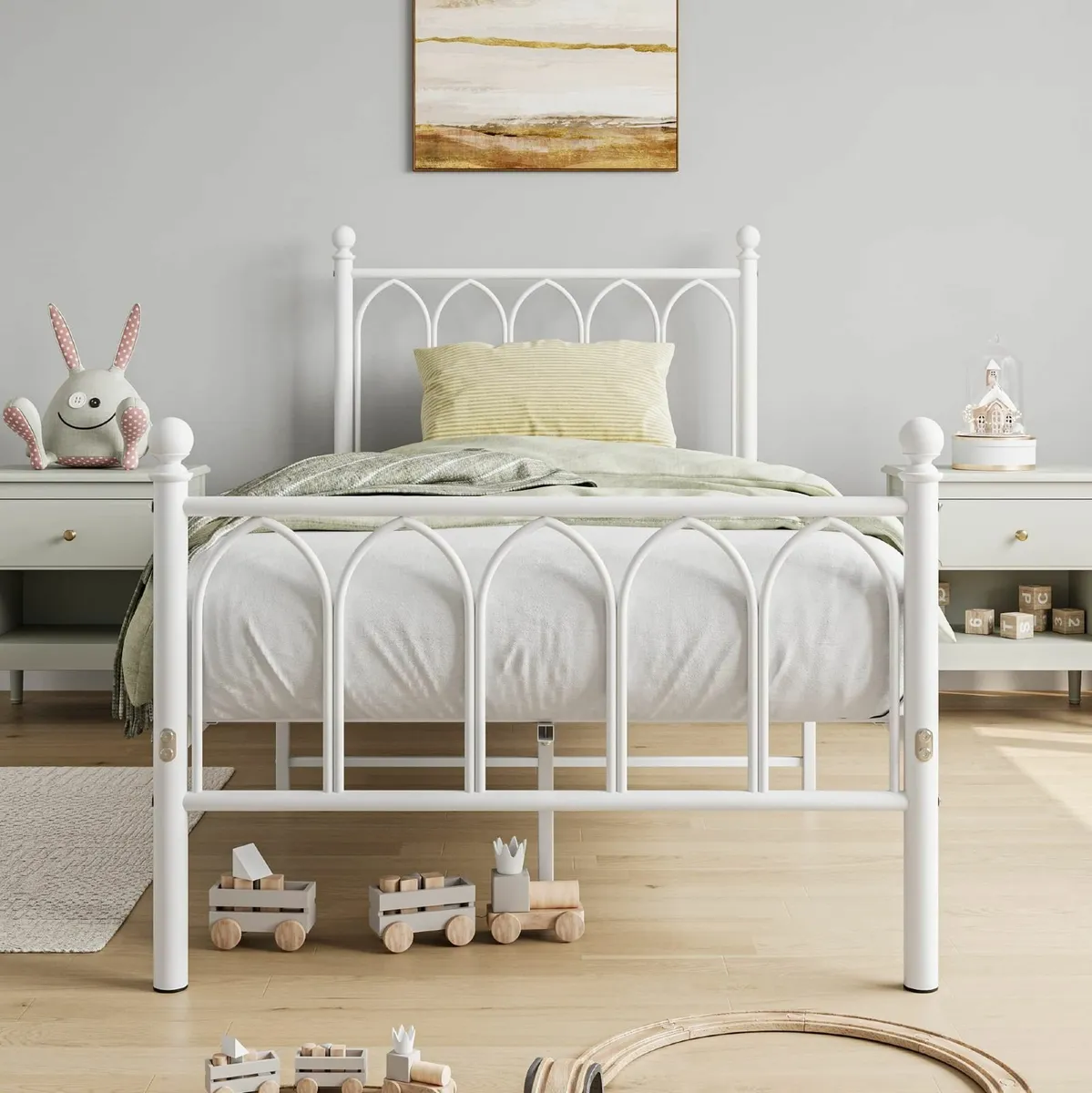 Single Metal Bed Frame 90 x x190 cm with Headboard - Image 1