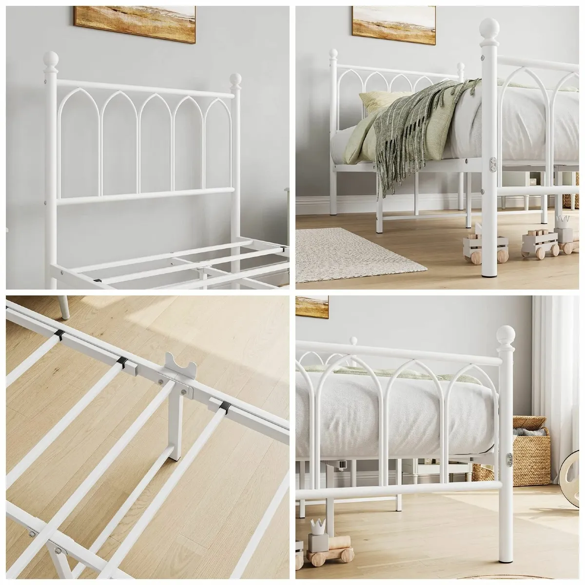 Single Metal Bed Frame 90 x x190 cm with Headboard - Image 4