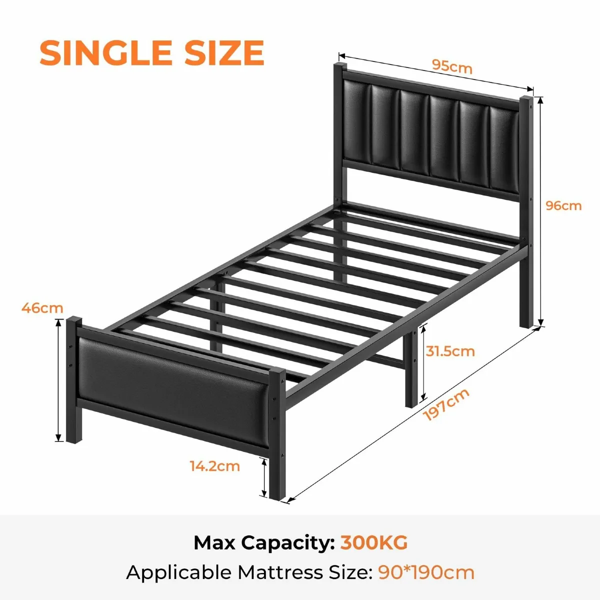 Single Bed Frame with Upholstered Headboard 3ft - Image 2