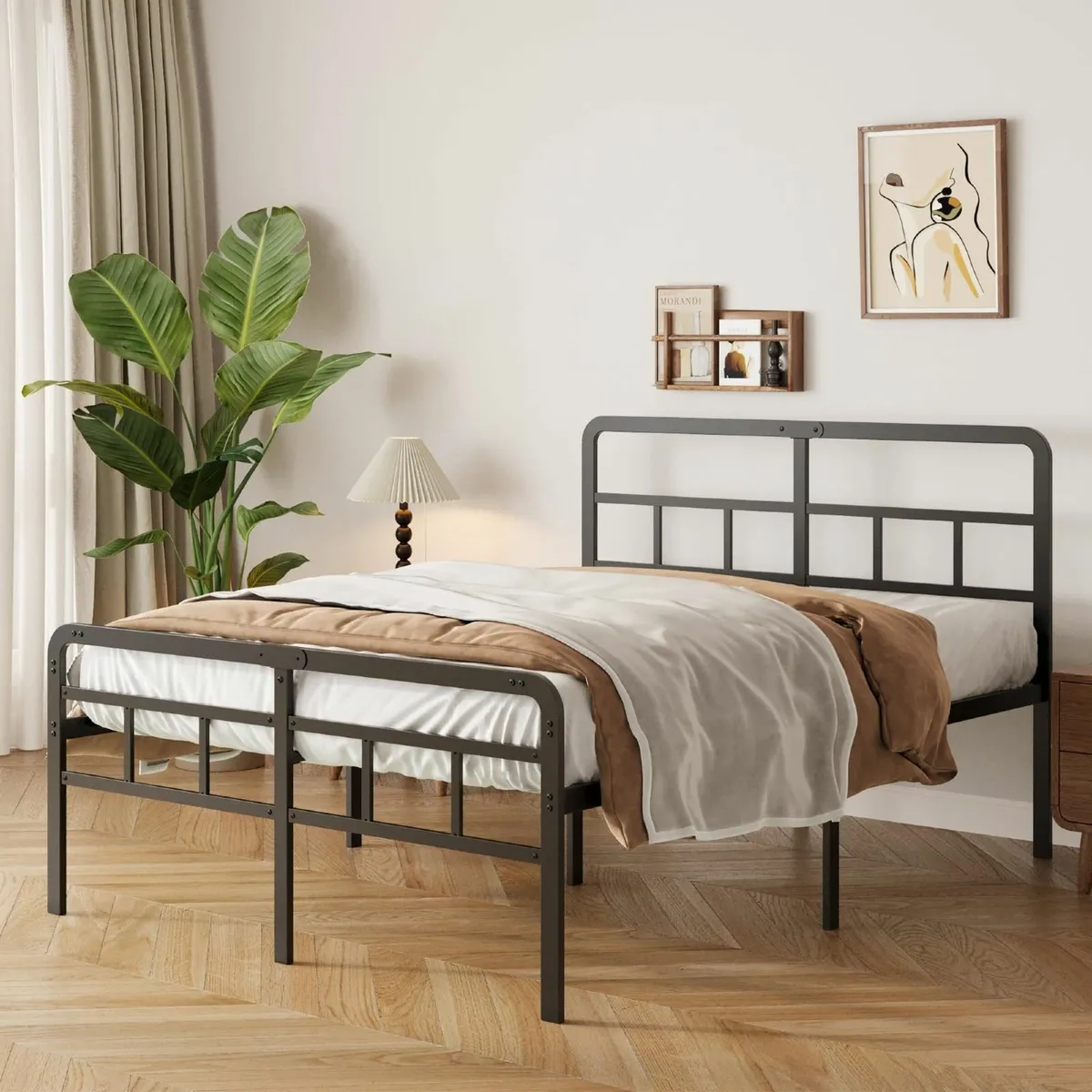 4ft6 Double Bed Frame with Curved Headboard and - Image 1