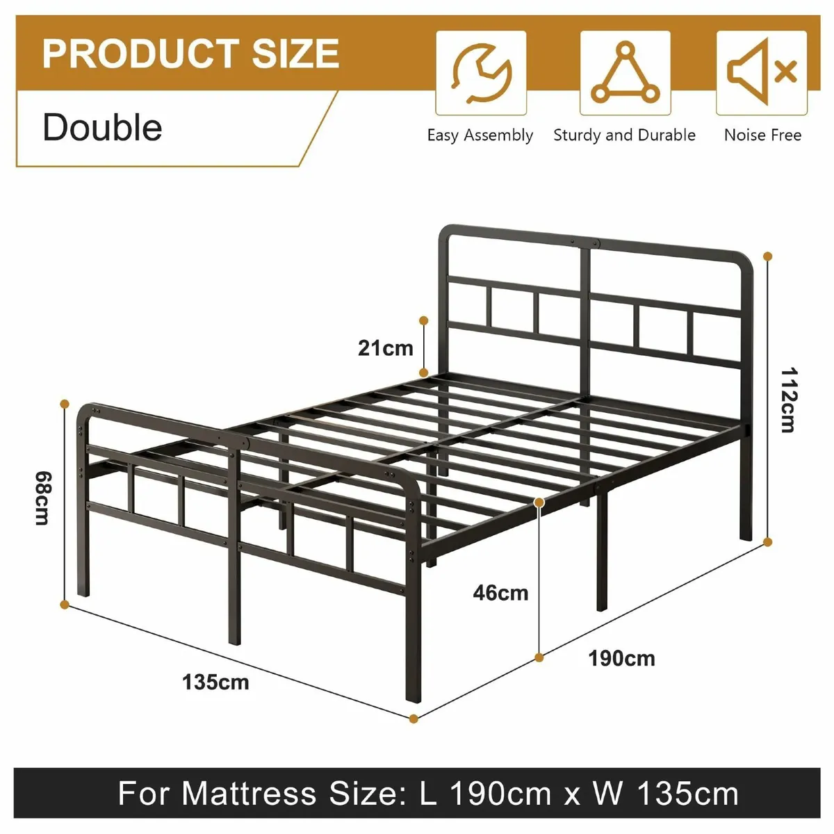 4ft6 Double Bed Frame with Curved Headboard and - Image 2