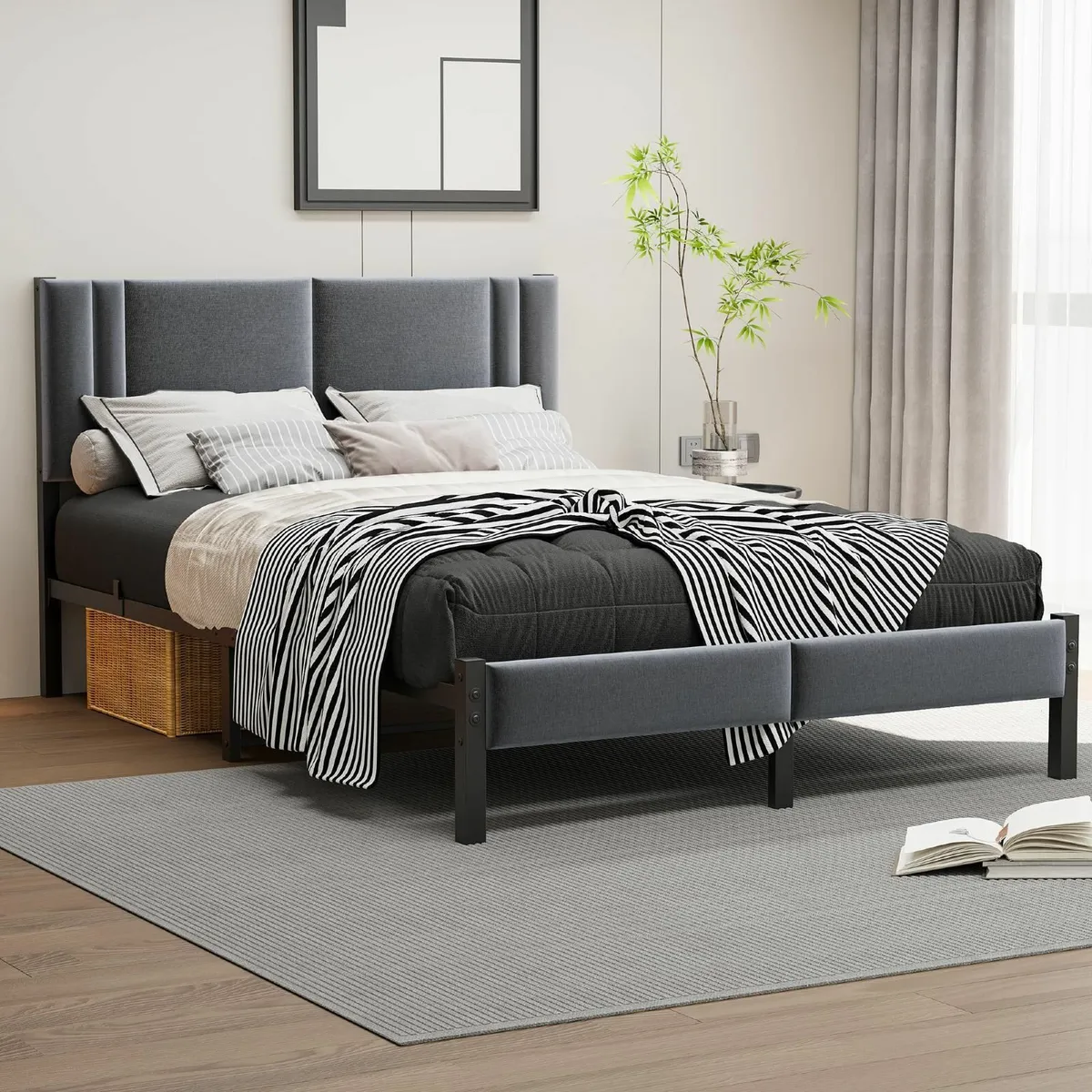 Double Bed Frame Upholstered Platform with - Image 1