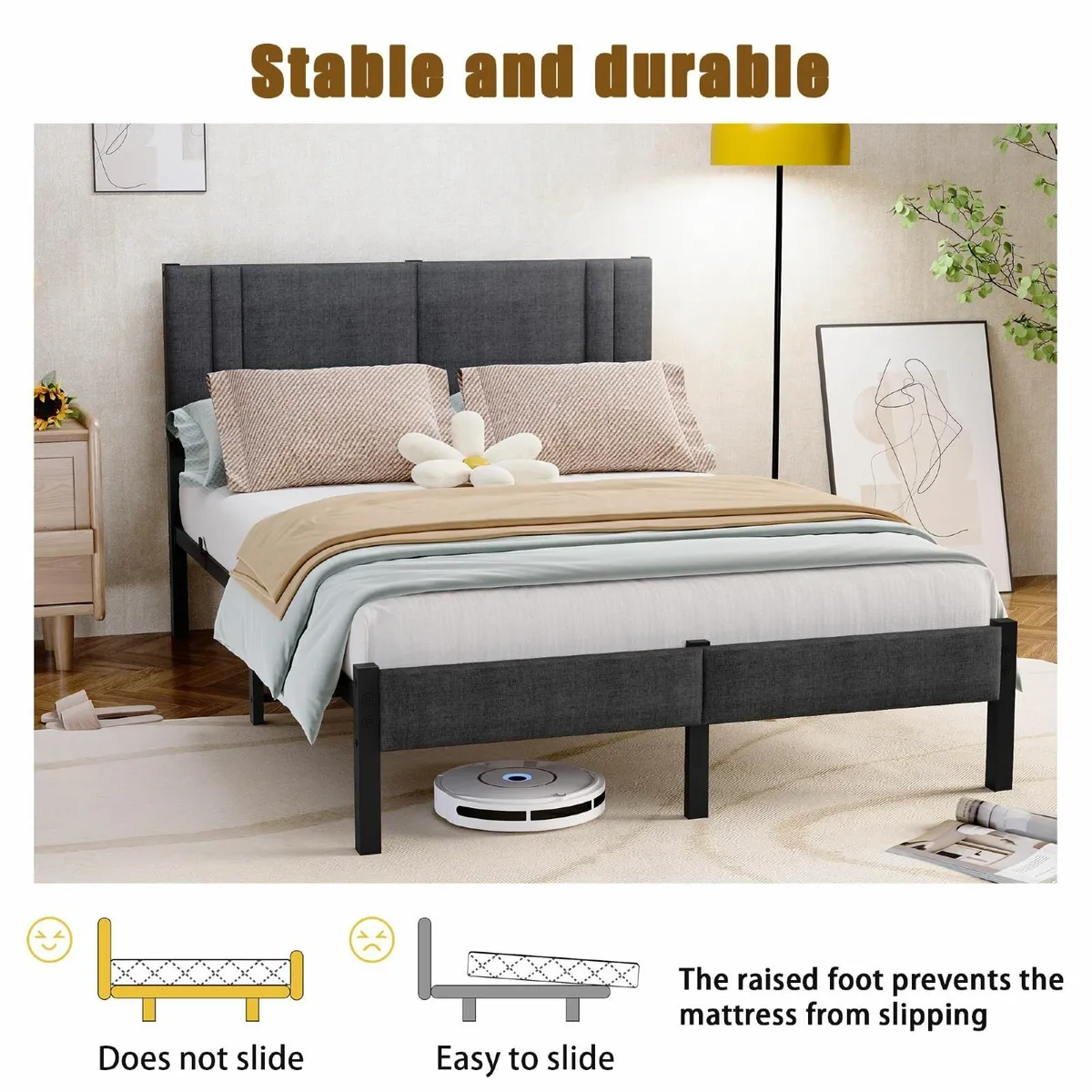 Double Bed Frame Upholstered Platform with - Image 4