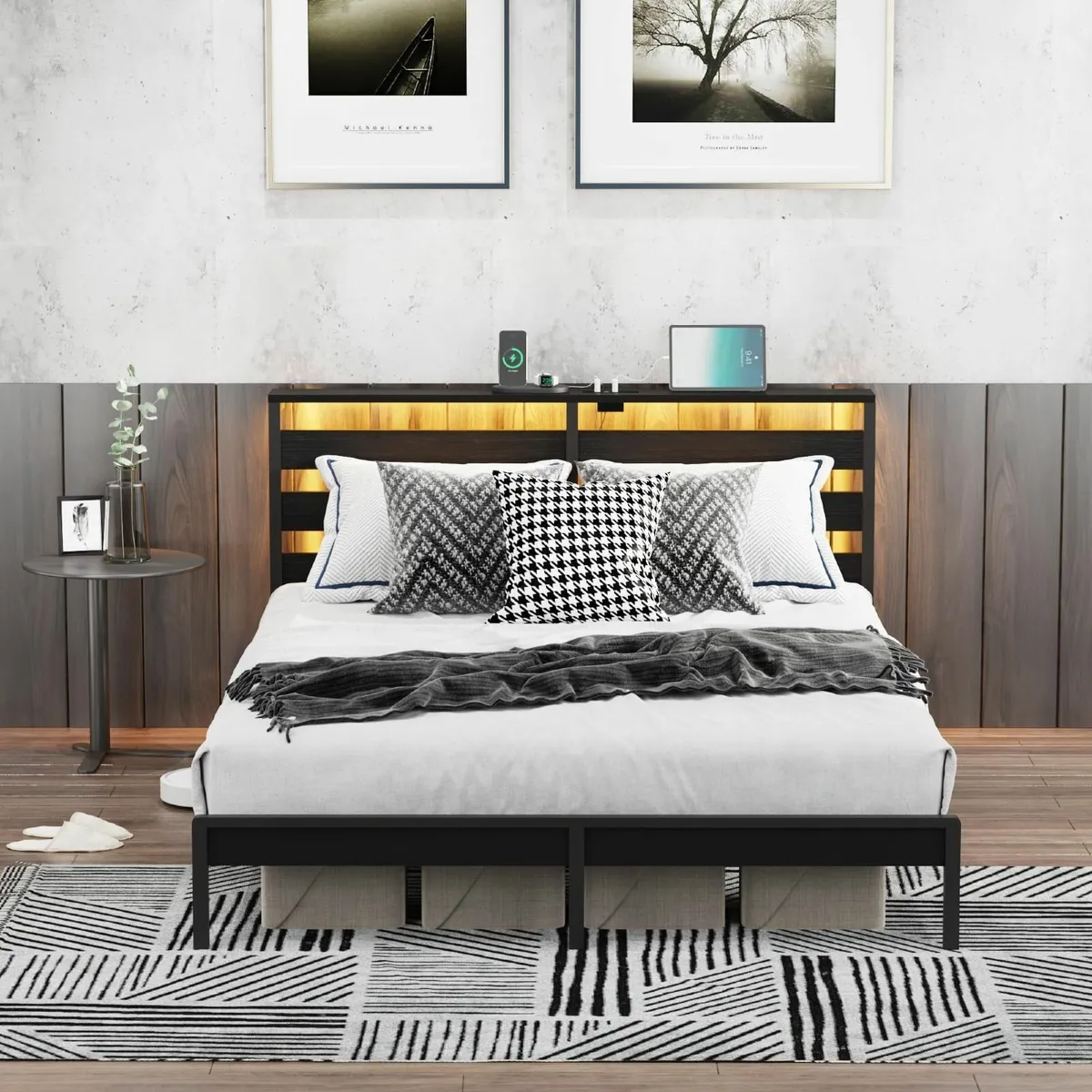 Double Metal Bed Frame with USB Charging Station - Image 1