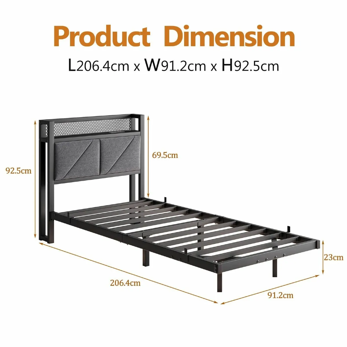 Floating Single Bed Frame with LED Lights USB - Image 2