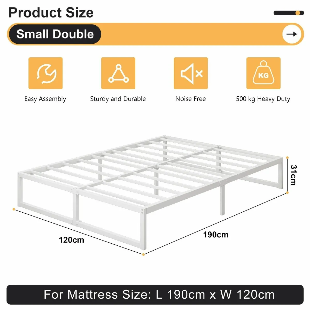 Small Double Bed Frame 120x190 cm Metal with - Image 2