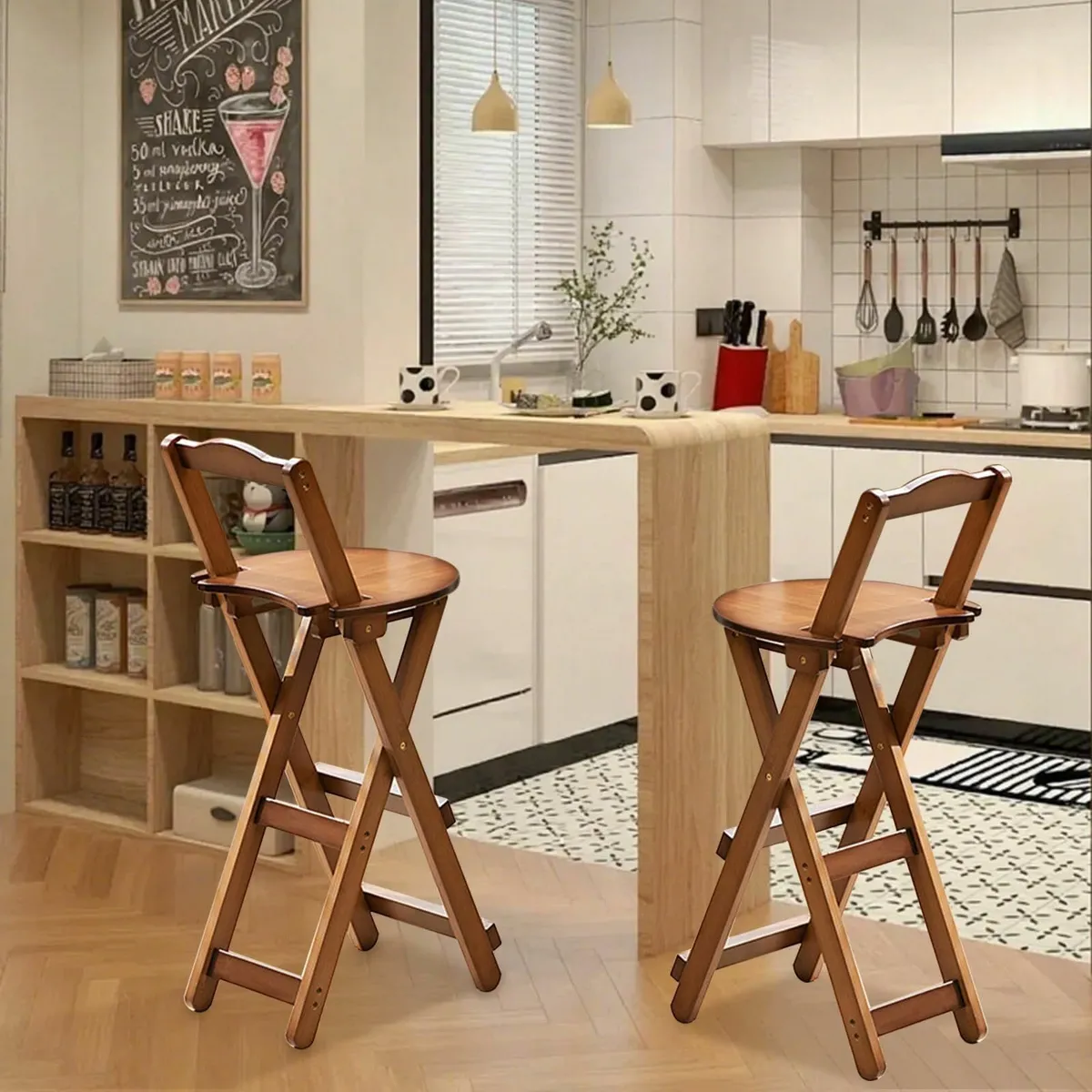 Hardwood Foldable Chair with Foot Rail Backrest - Image 2