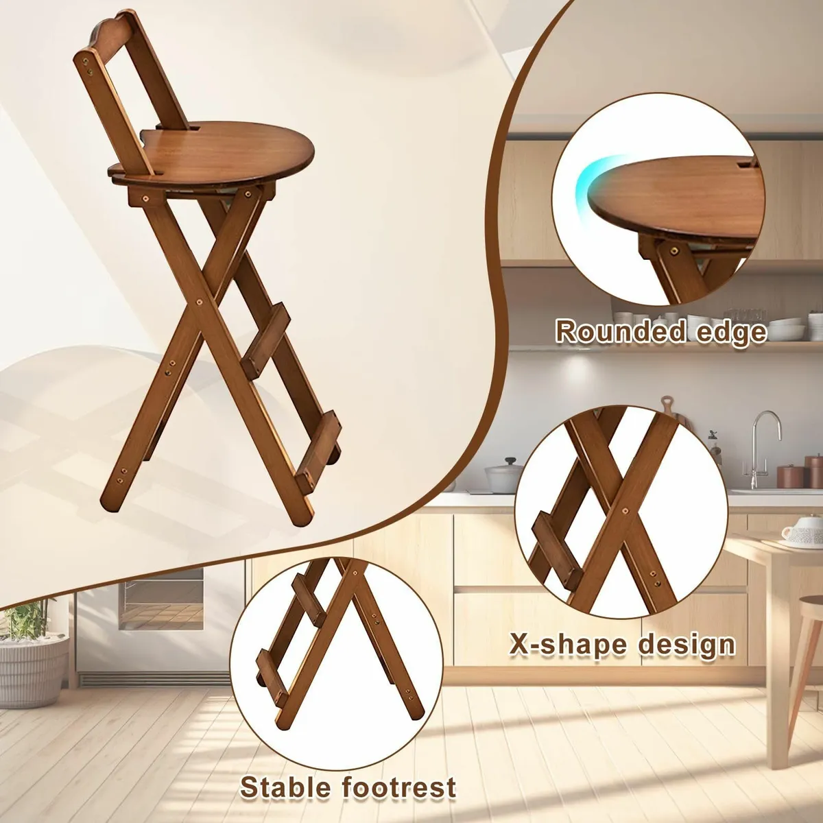 Hardwood Foldable Chair with Foot Rail Backrest - Image 4