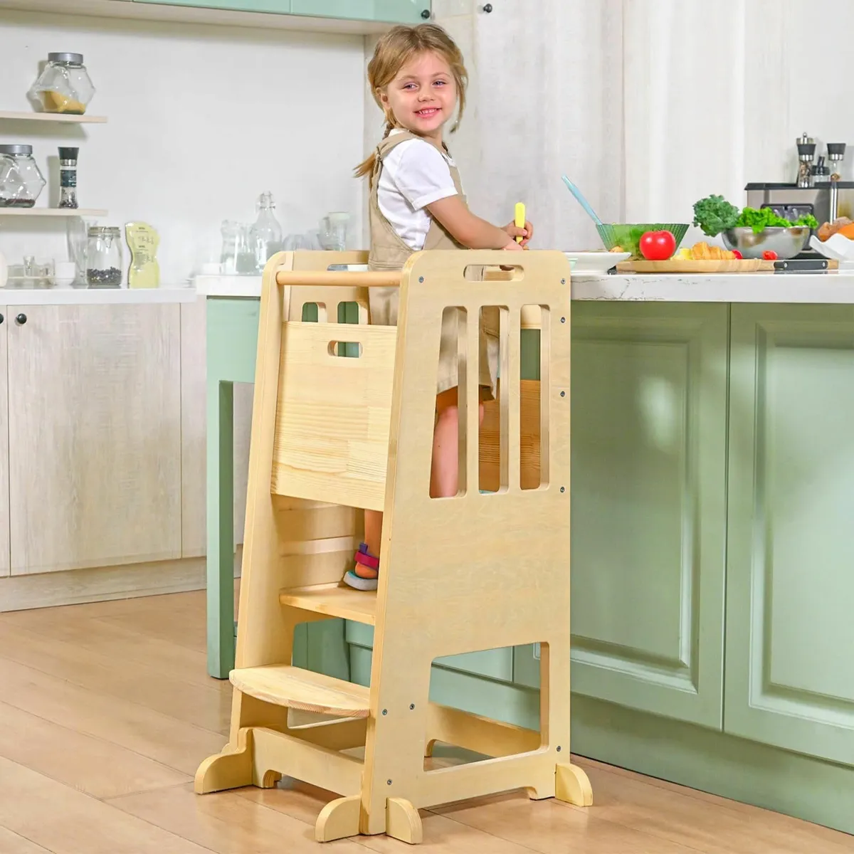 Wooden 3-Height Adjustable Toddler Learning Tower - Image 1