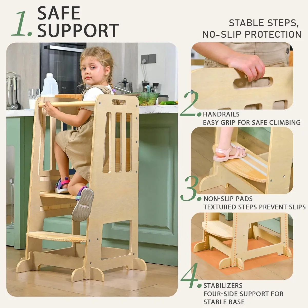 Wooden 3-Height Adjustable Toddler Learning Tower - Image 4