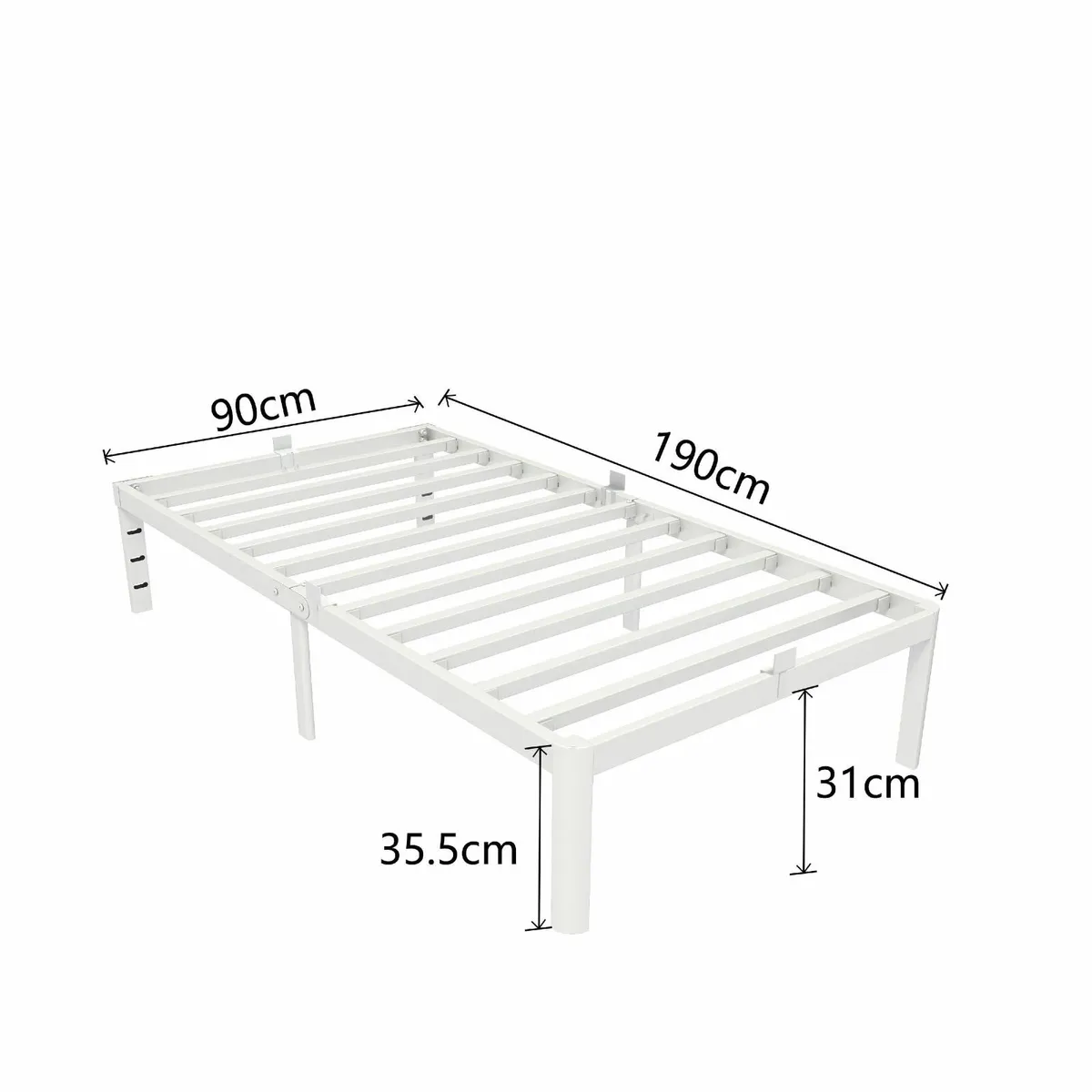 Single Bed Frame 90x190 cm White Guest Room - Image 2