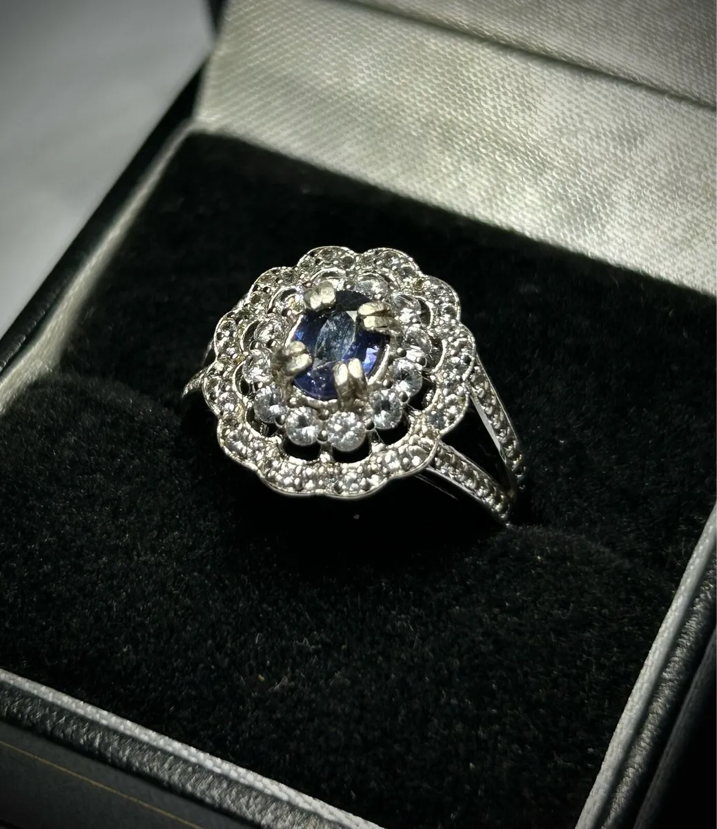 Blue Sapphire & White Topaz 925 Silver Ring - Image 3