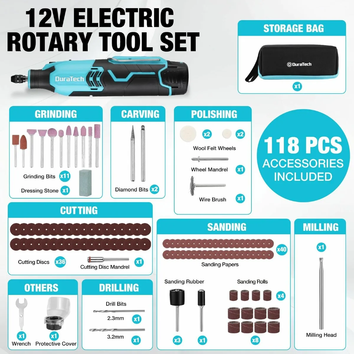 Cordless Rotary Tool 12V Rechargeable with 118pcs - Image 4