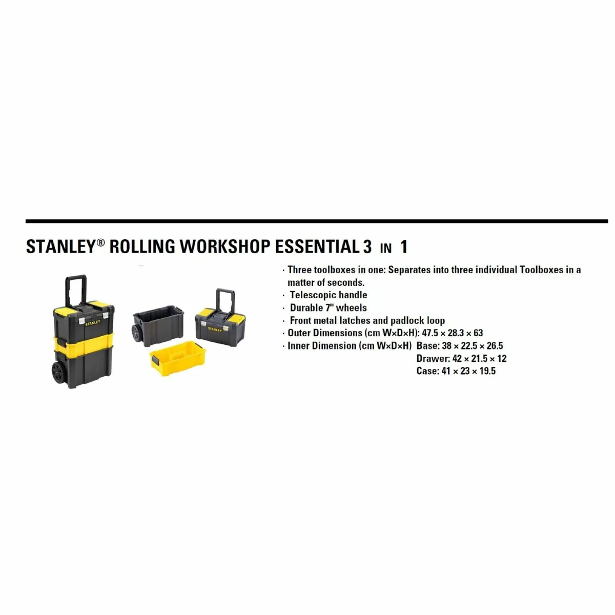Essential Rolling Workshop Toolbox 3-in1 Stackable - Image 3