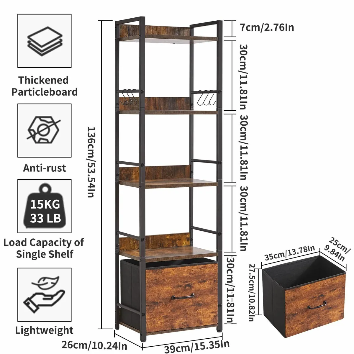Shelf Bookcase 5-Tier Industrial bookshelf with - Image 3