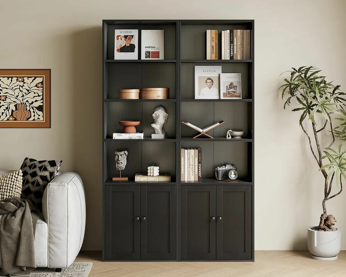 6-Tier Bookcase with Doors and Cabinet Bookshelf - Image 2