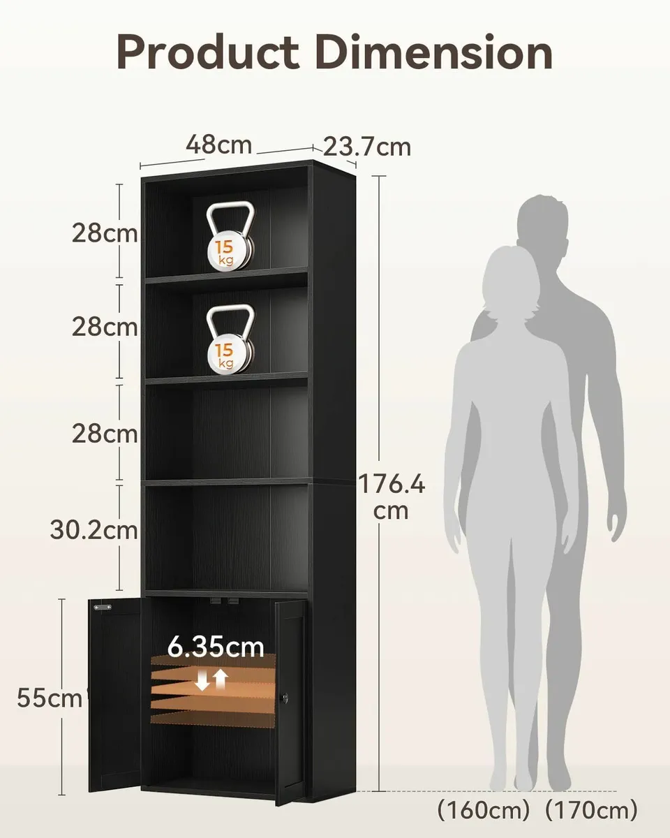 6-Tier Bookcase with Doors and Cabinet Bookshelf - Image 3