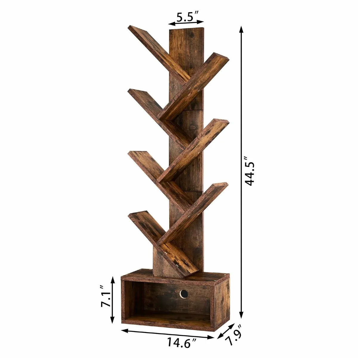 6 Tier Tree Bookshelf Tall Bookcase with Drawer - Image 3