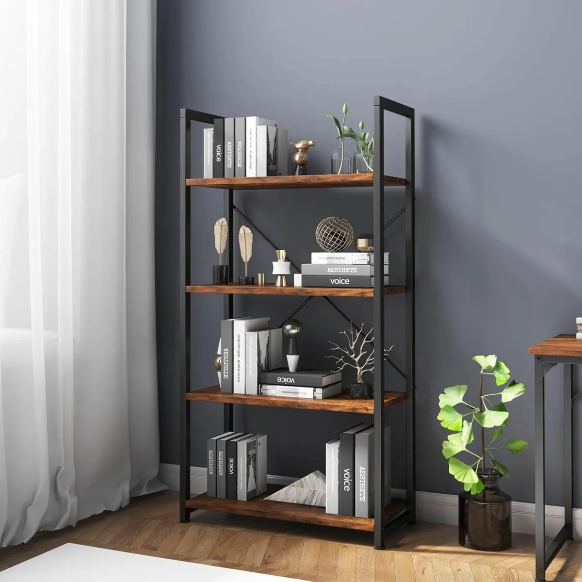 4-Tier Bookshelf 24 inch Wood Bookcase with Open - Image 1