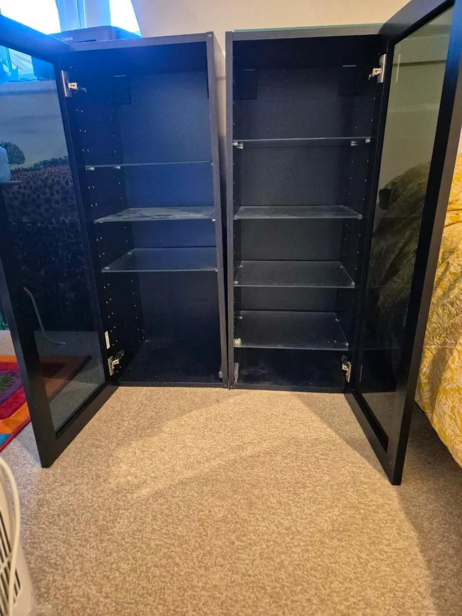 2x Black glass door wall cabinets - Image 2