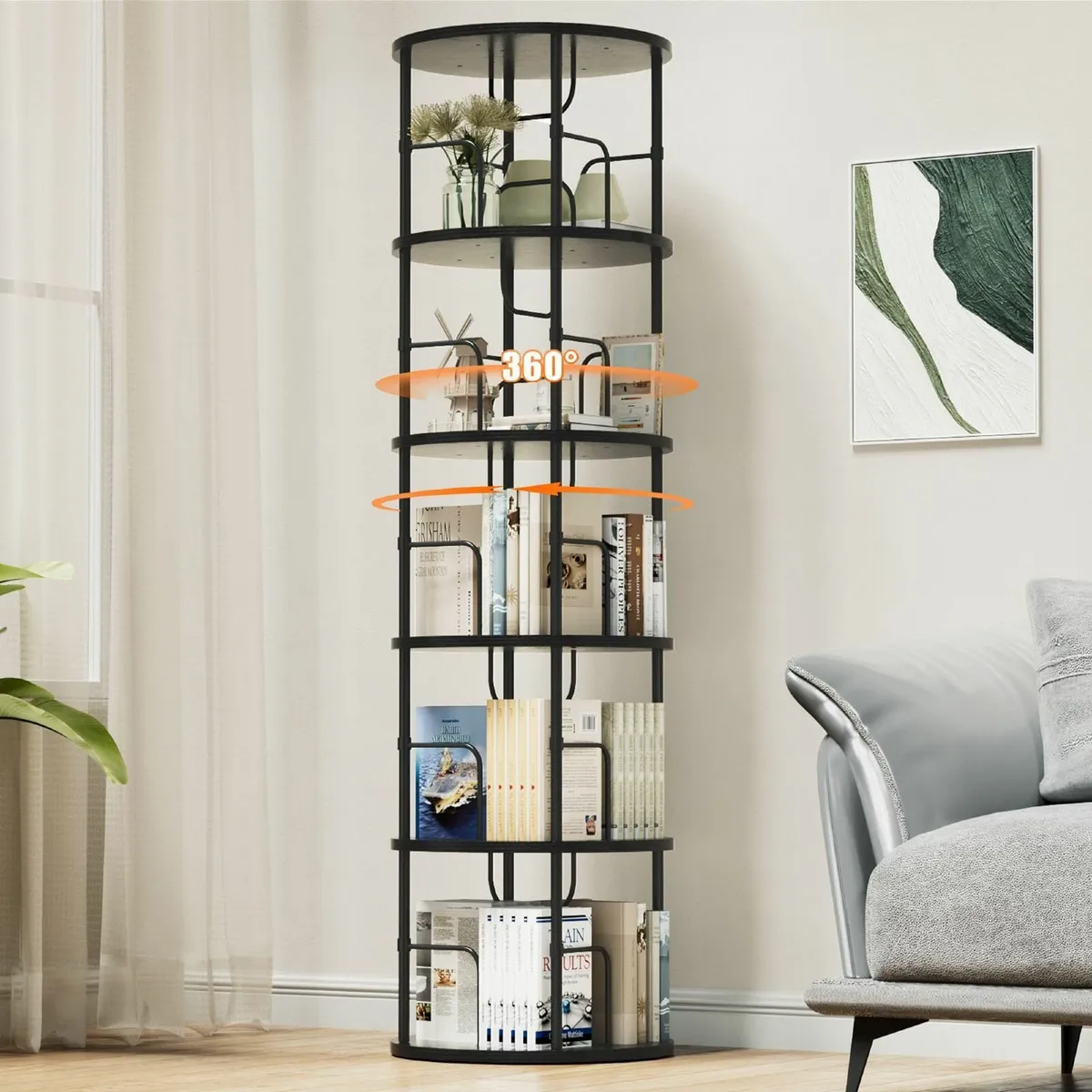 5 Tier Rotating Bookshelf 360degrees Corner Tower - Image 1