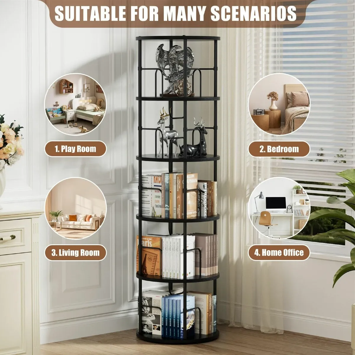 5 Tier Rotating Bookshelf 360degrees Corner Tower - Image 4