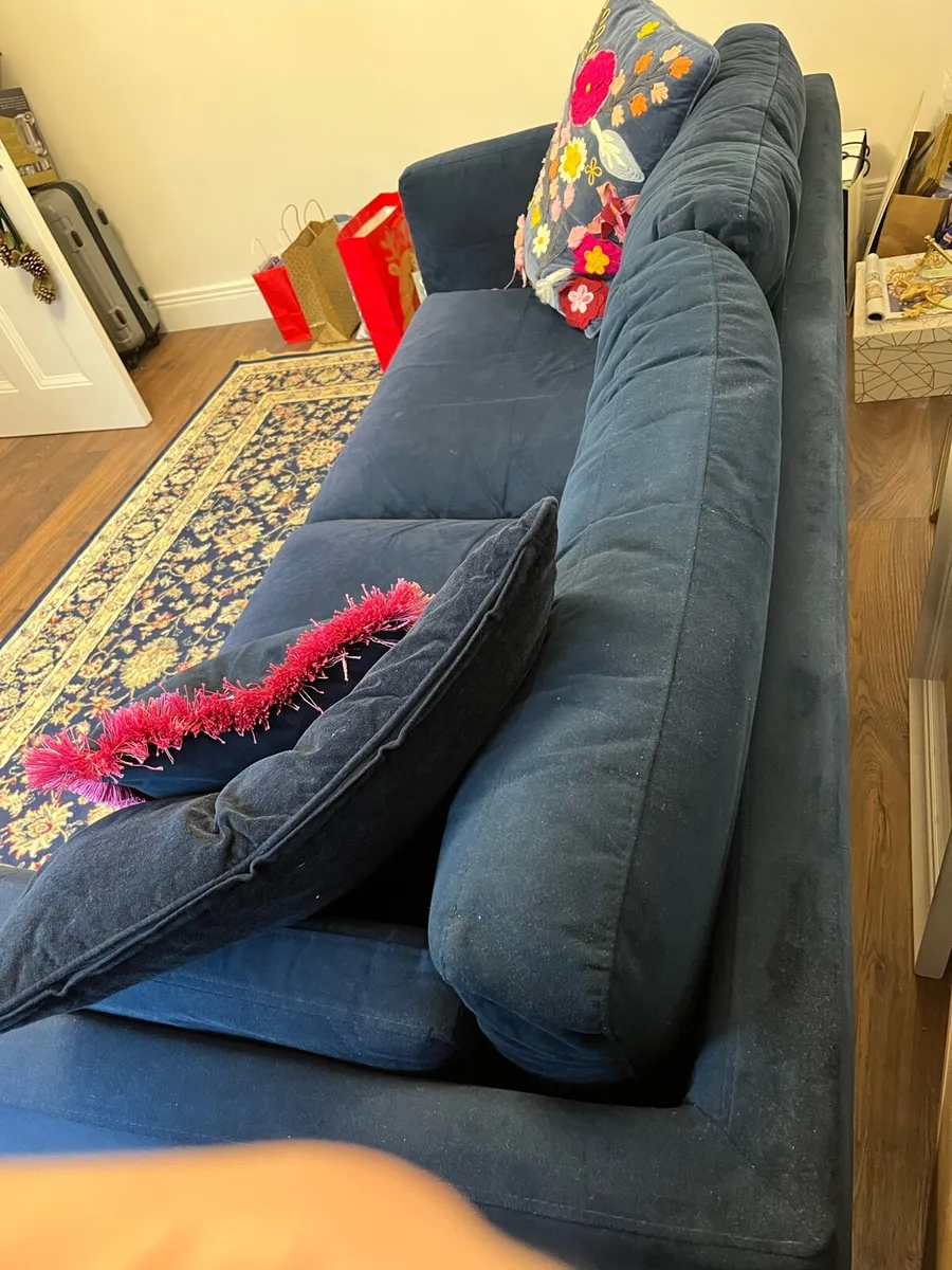 Navy Blue Velvet - 3 seater Sofa - Image 3