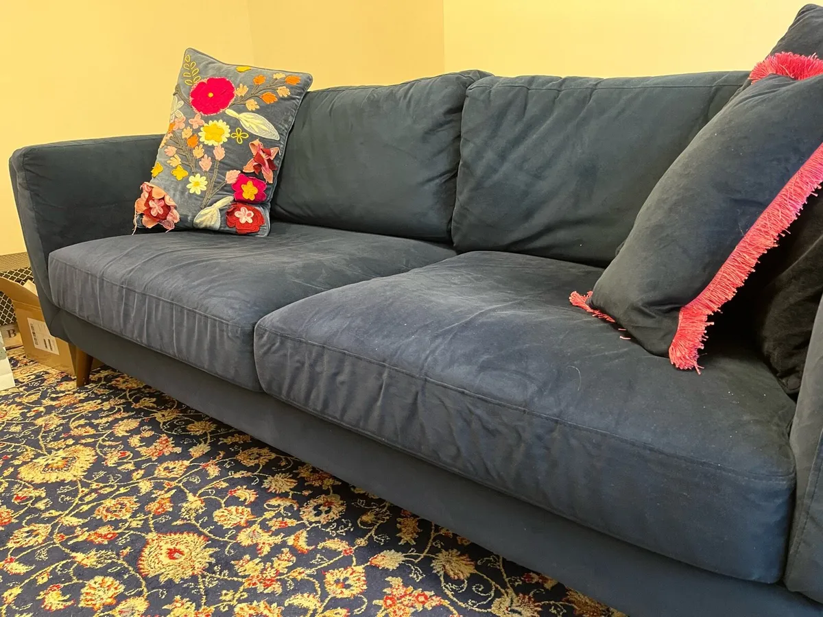 Navy Blue Velvet - 3 seater Sofa - Image 2