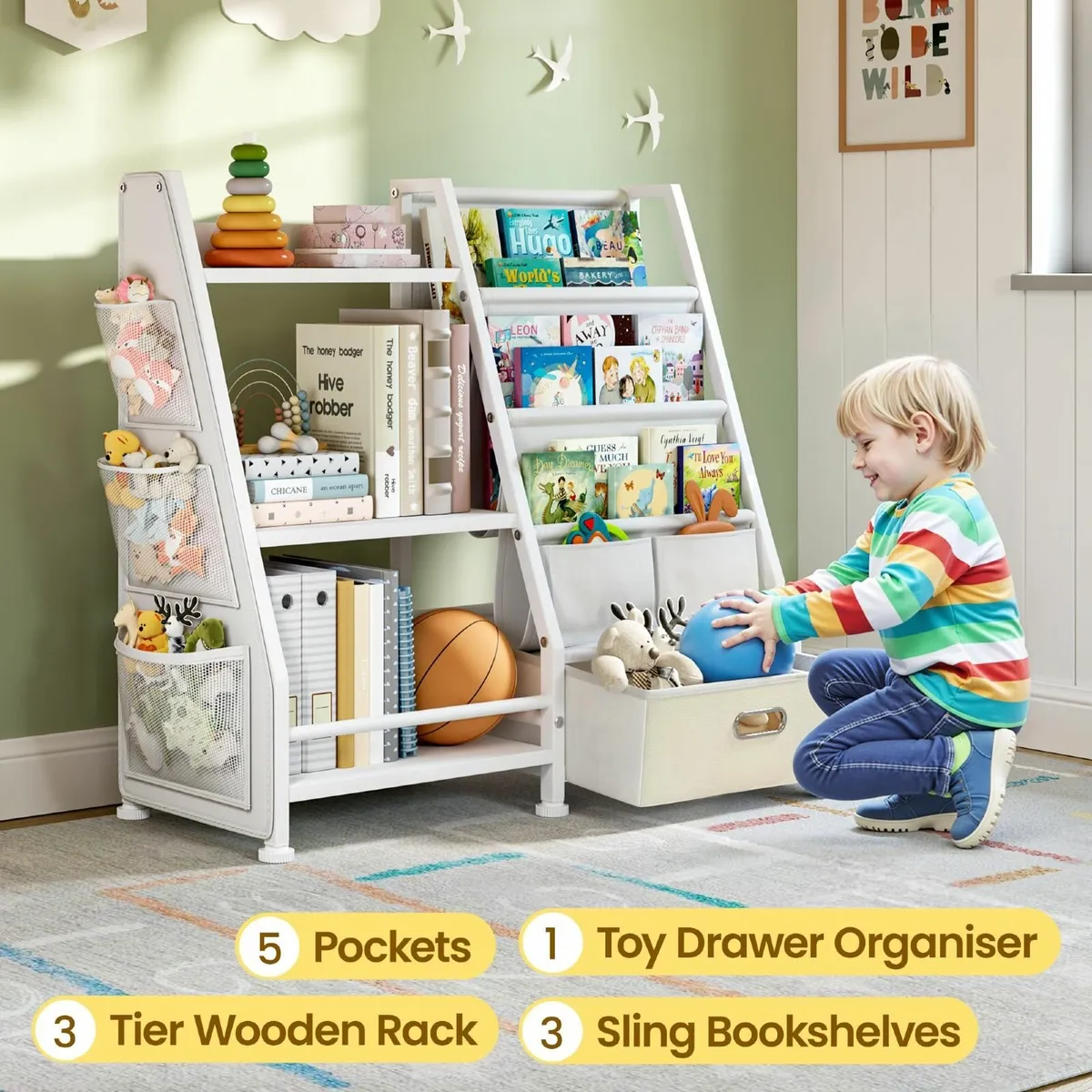 Kids Bookshelf and Toy Storage Organizer: 3-Tier - Image 3