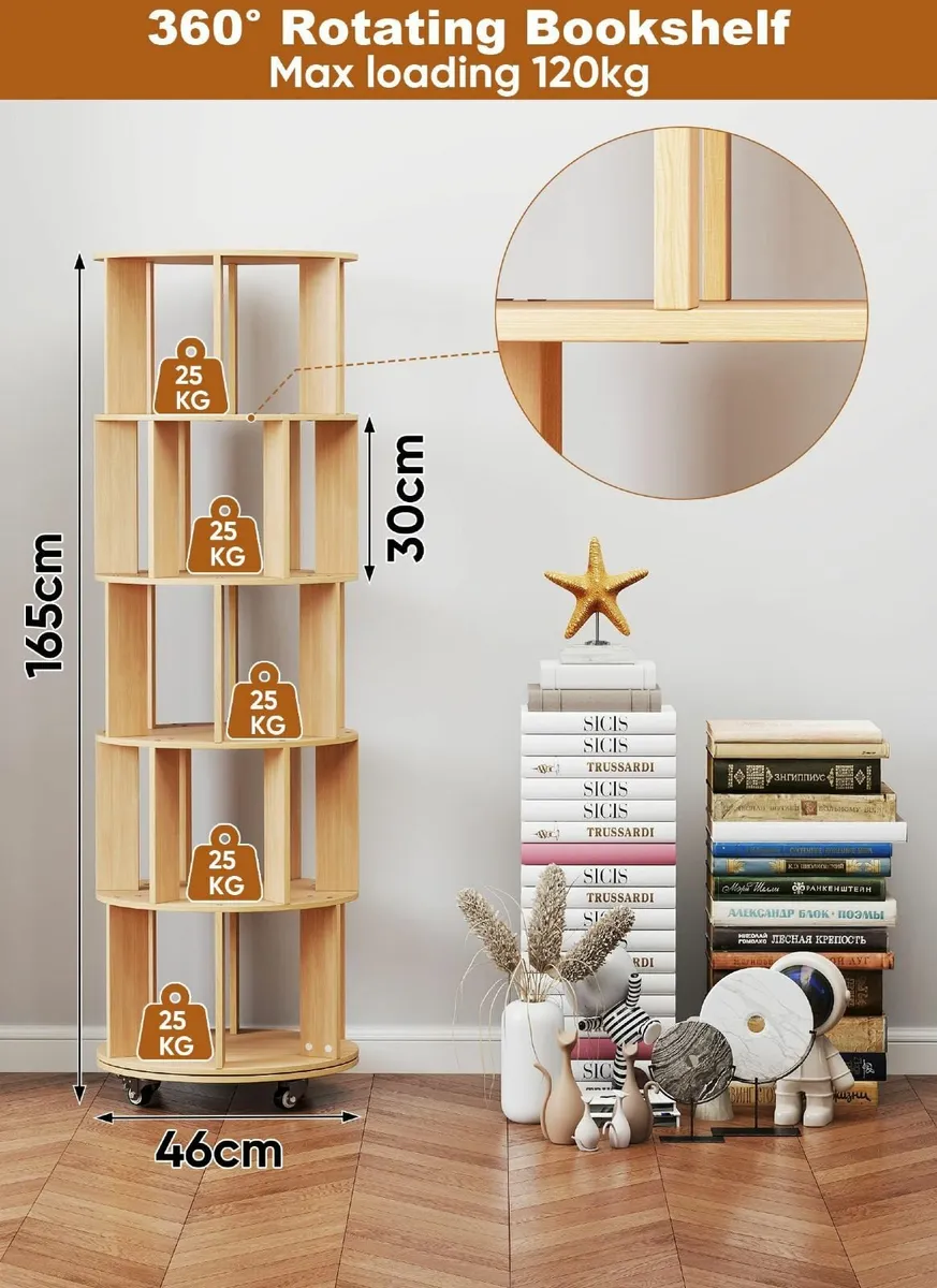 5 Tier Rotating Bookshelf 360degrees Revolving - Image 2
