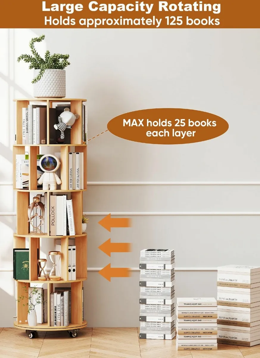 5 Tier Rotating Bookshelf 360degrees Revolving - Image 3