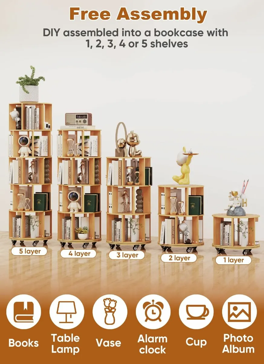 5 Tier Rotating Bookshelf 360degrees Revolving - Image 4