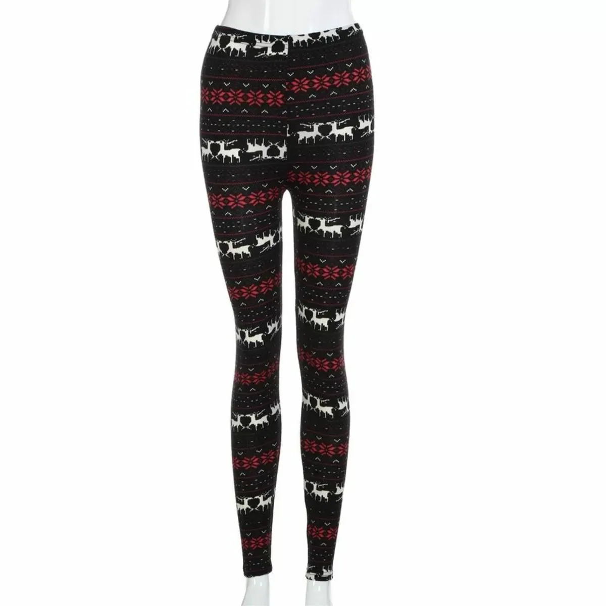 Black Red Reindeer Snowflake High Waisted Legins - Image 2