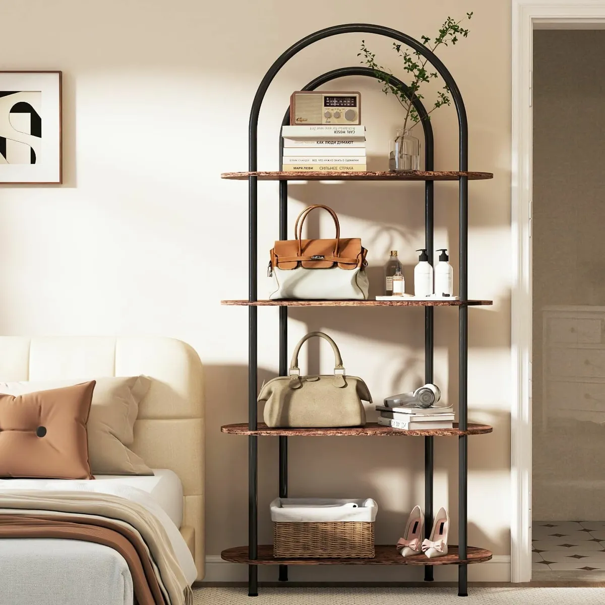 4-Tier Arched Bookshelf Bookcase with Metal Frame - Image 3