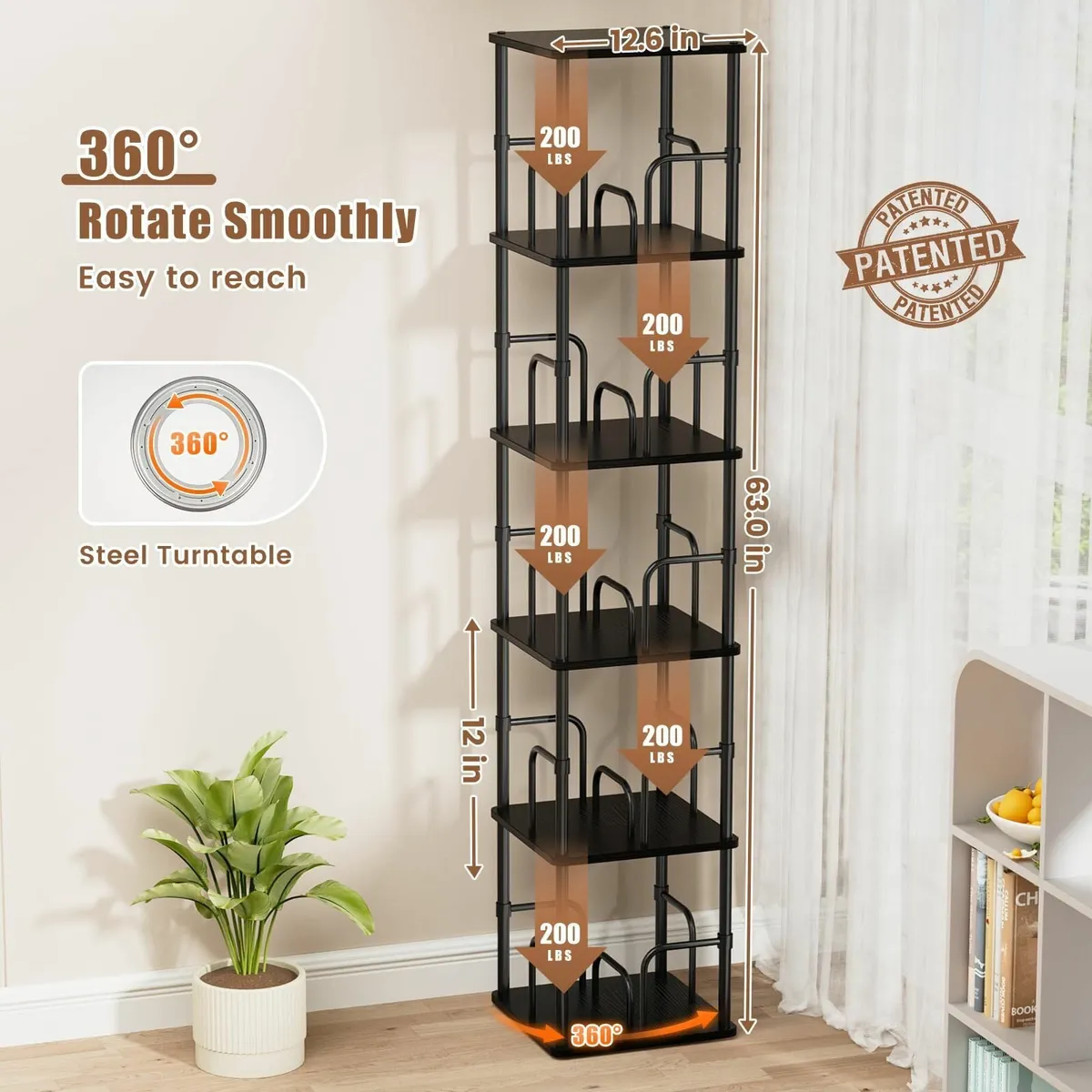 5 Tier Square Rotating Bookshelf 360degrees - Image 2