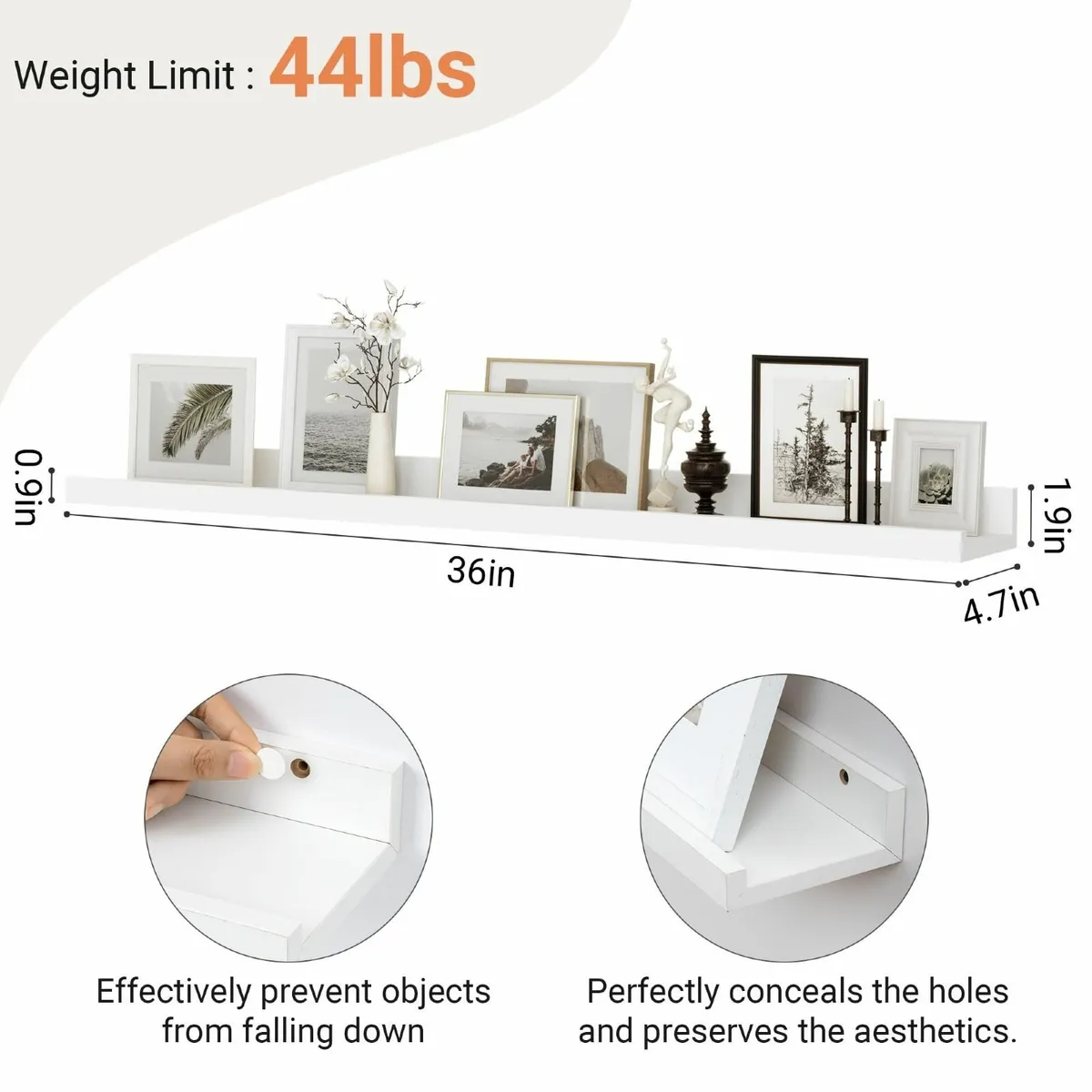 Floating Shelves Set of 2 90 cm White for Wall - Image 3