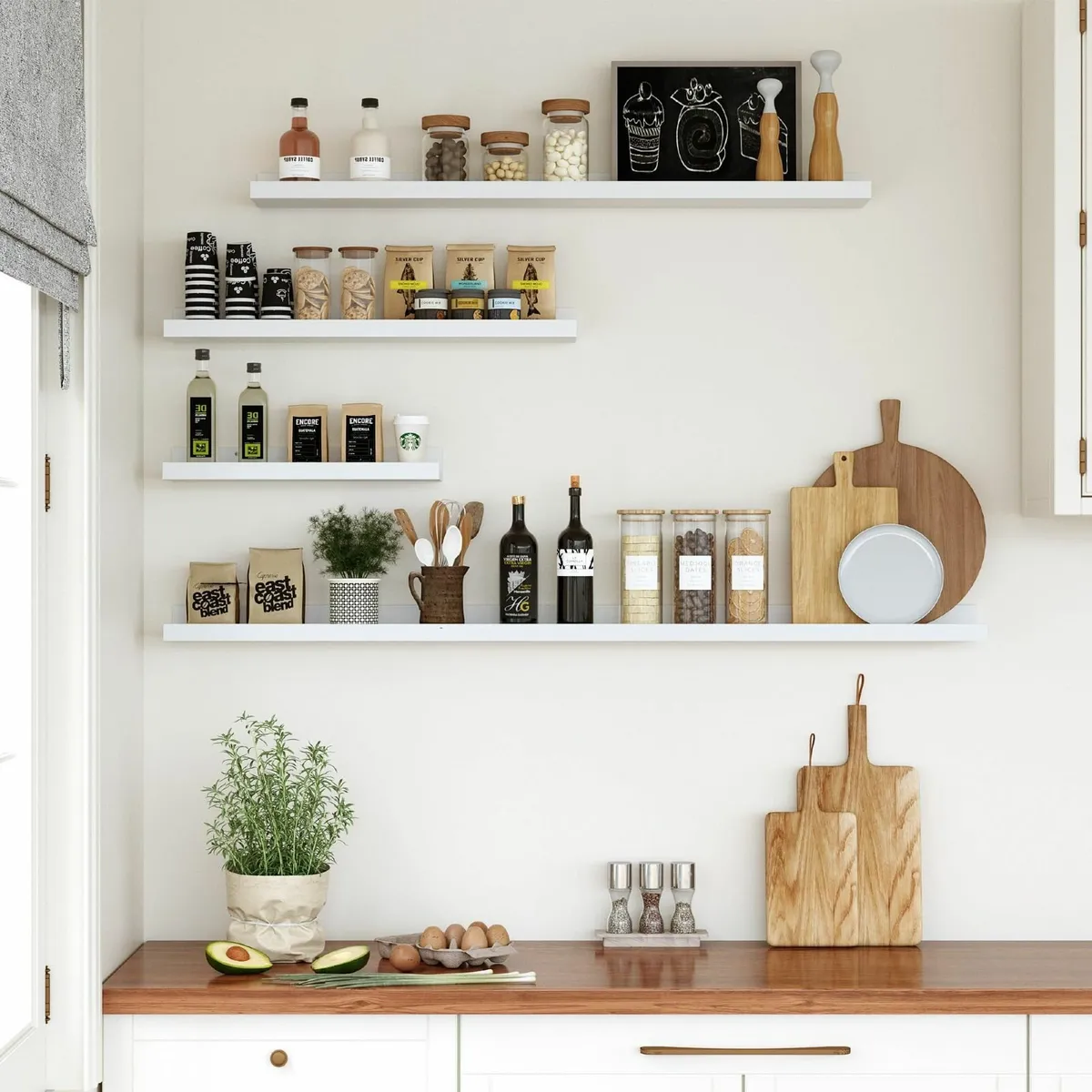 Floating Shelves Set of 2 90 cm White for Wall - Image 4