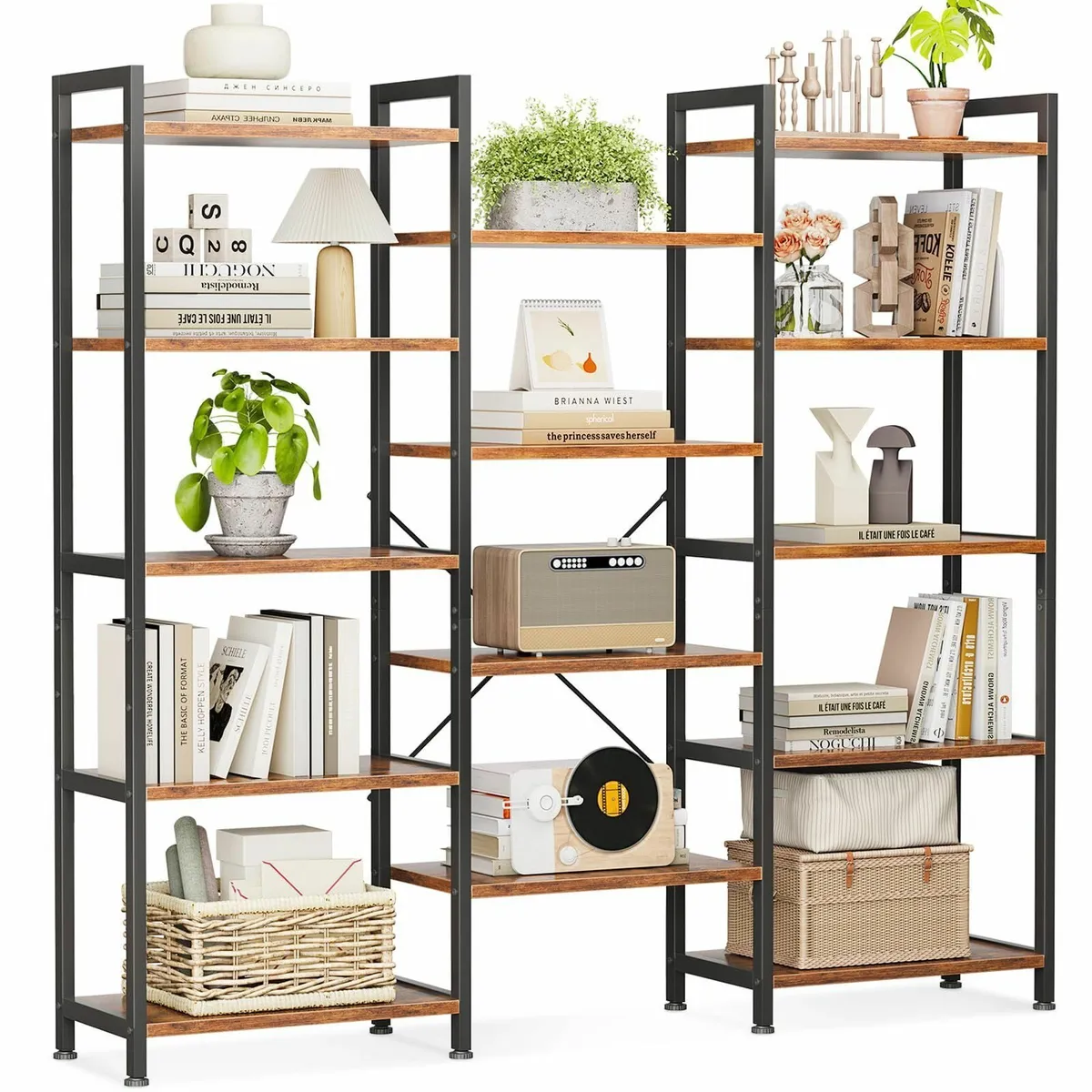 Triple Bookshelf Large Bookcase with 14 Open - Image 1