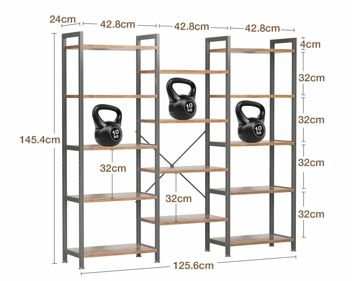 Triple Bookshelf Large Bookcase with 14 Open - Image 3