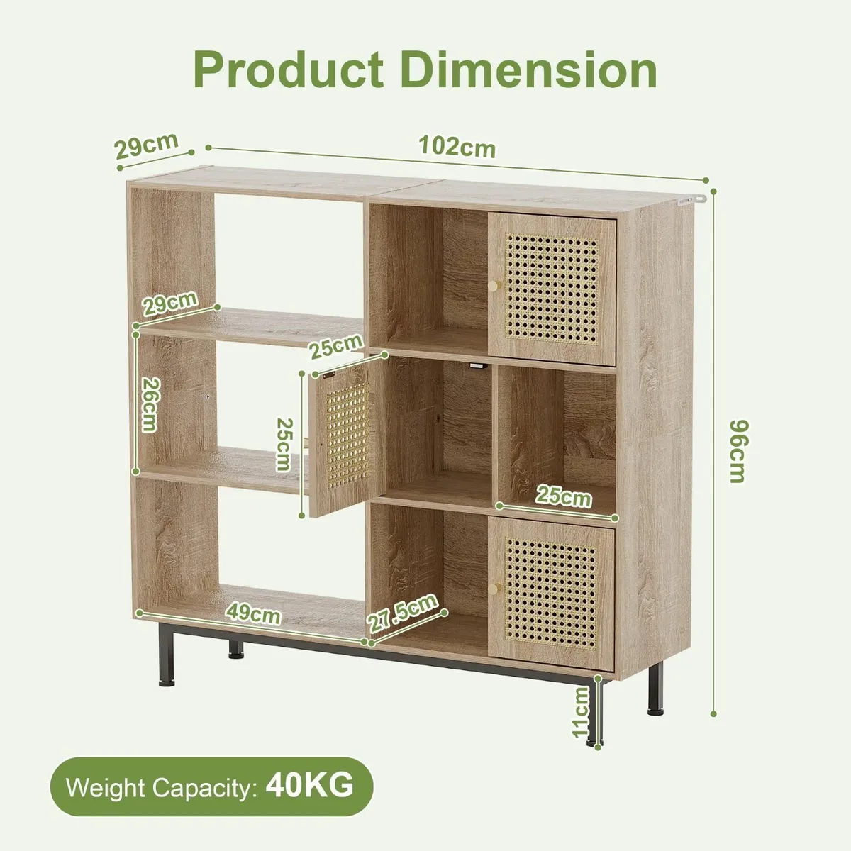 Rattan Bookcase Storage Sideboard Cabinet with - Image 2