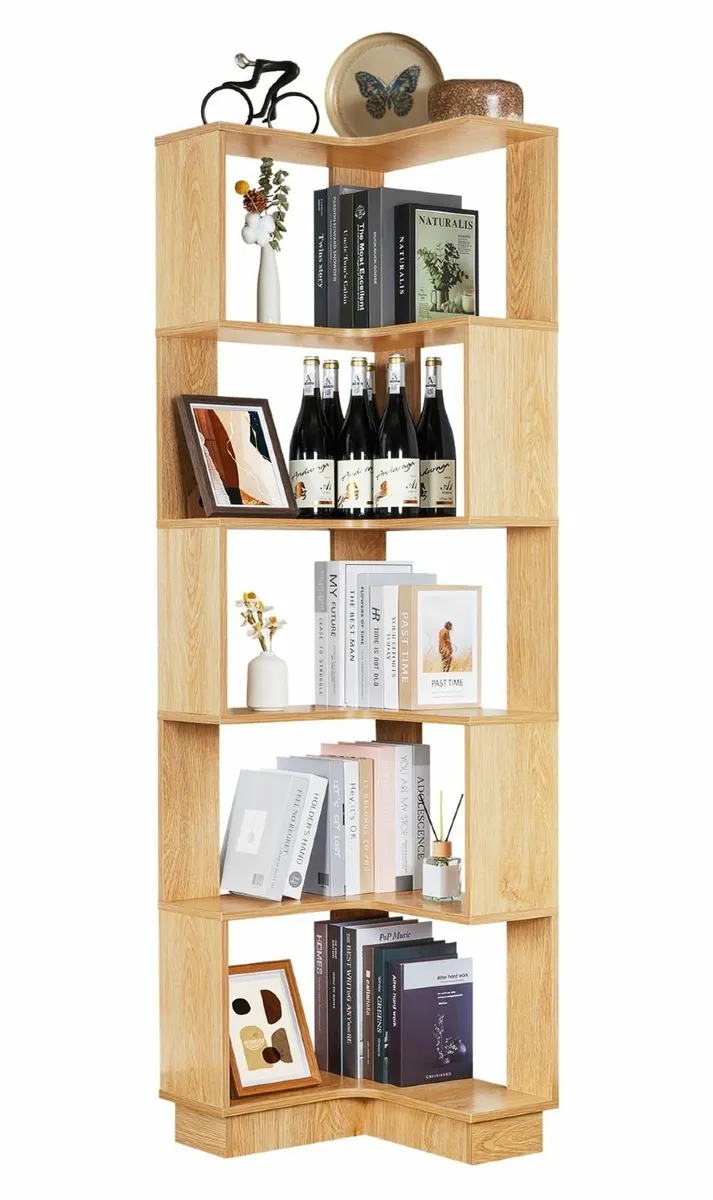 5 Tiers Book Shelf Corner Bookcase Unit Freestandi - Image 1