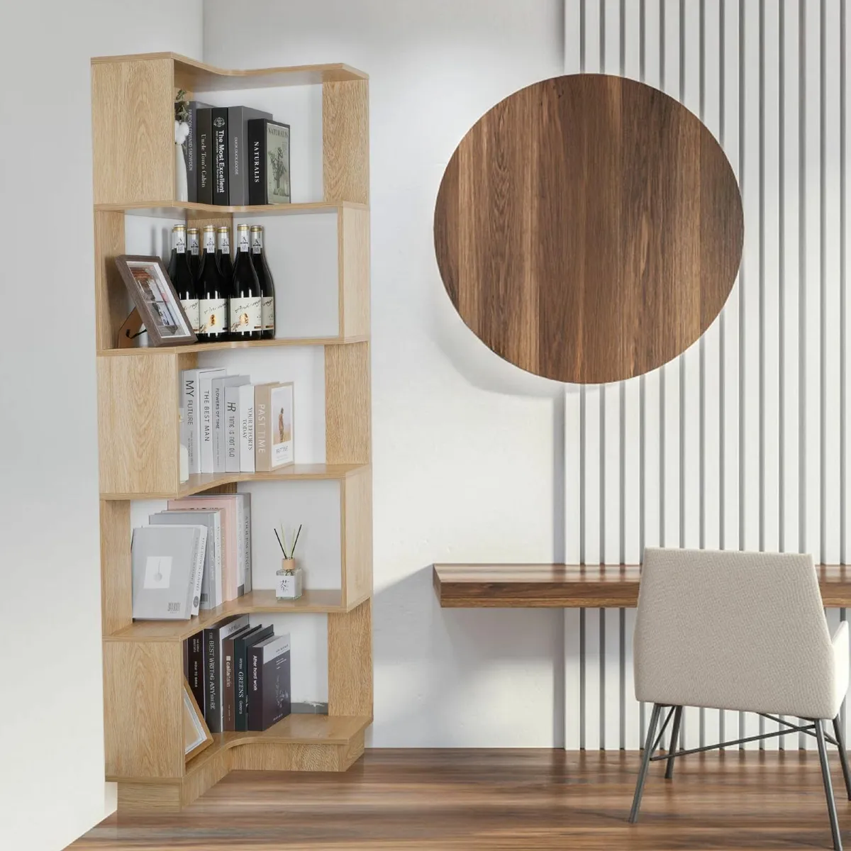 5 Tiers Book Shelf Corner Bookcase Unit Freestandi - Image 2