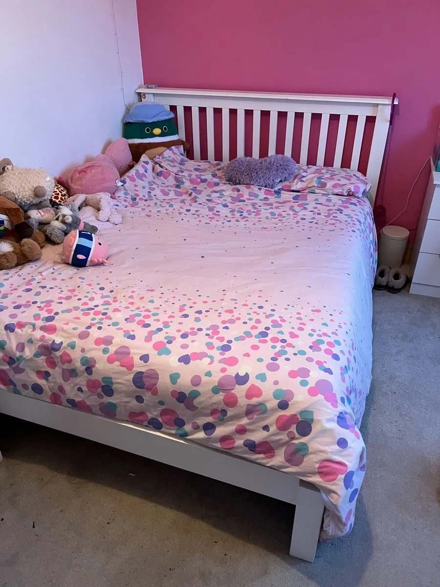 King Size Bed with White Wooden Frame – €50