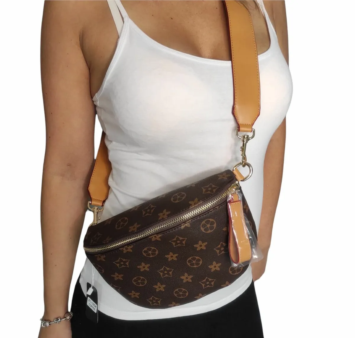 Brown patterned kidney bag - Image 1