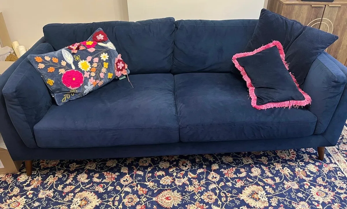 Navy Blue Velvet - 3 seater Sofa - Image 1