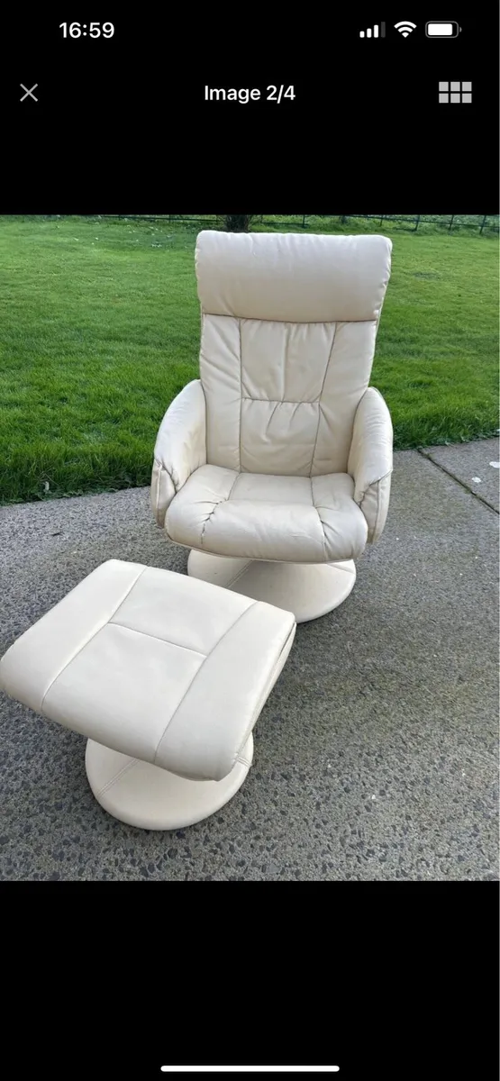 Cream reclining seat and foot stool - Image 1