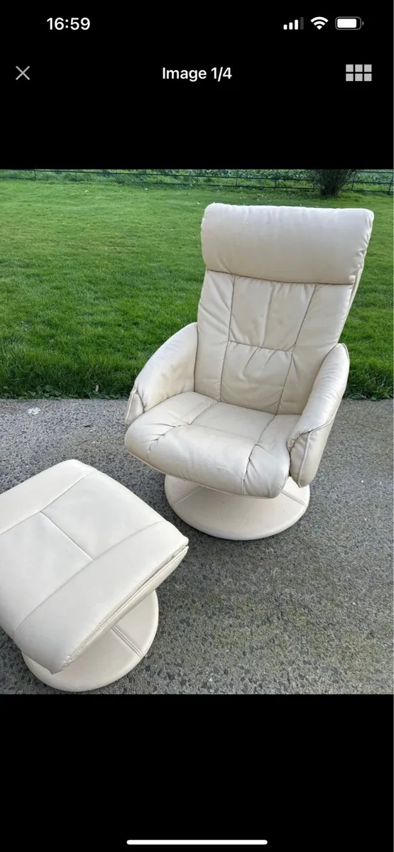 Cream reclining seat and foot stool - Image 4