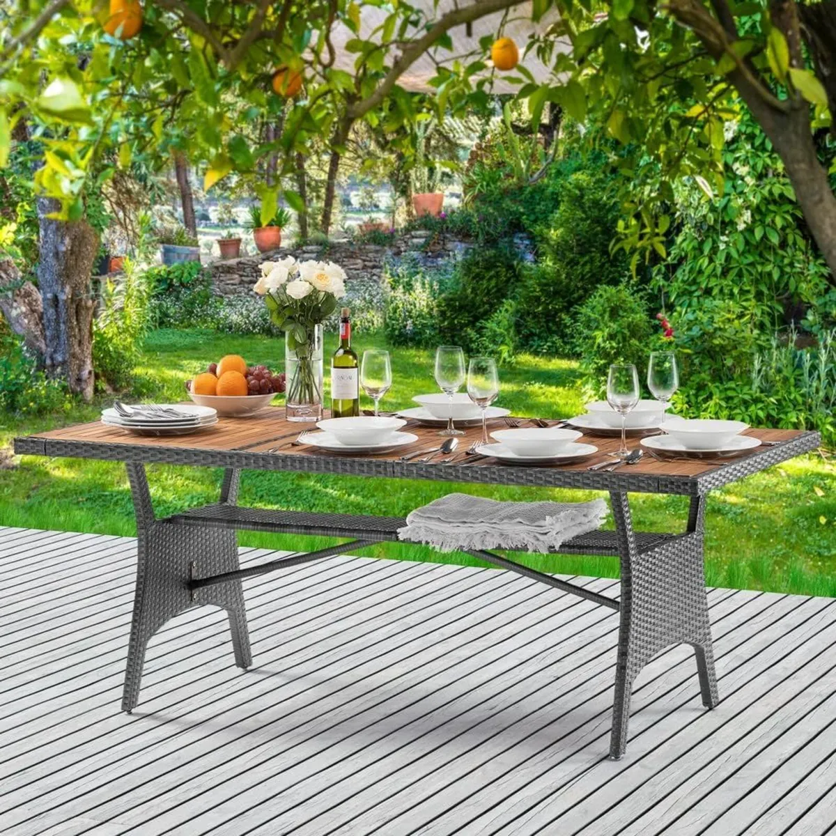 Polyrattan Garden Dining Table with FSC® Acacia Wo - Image 1