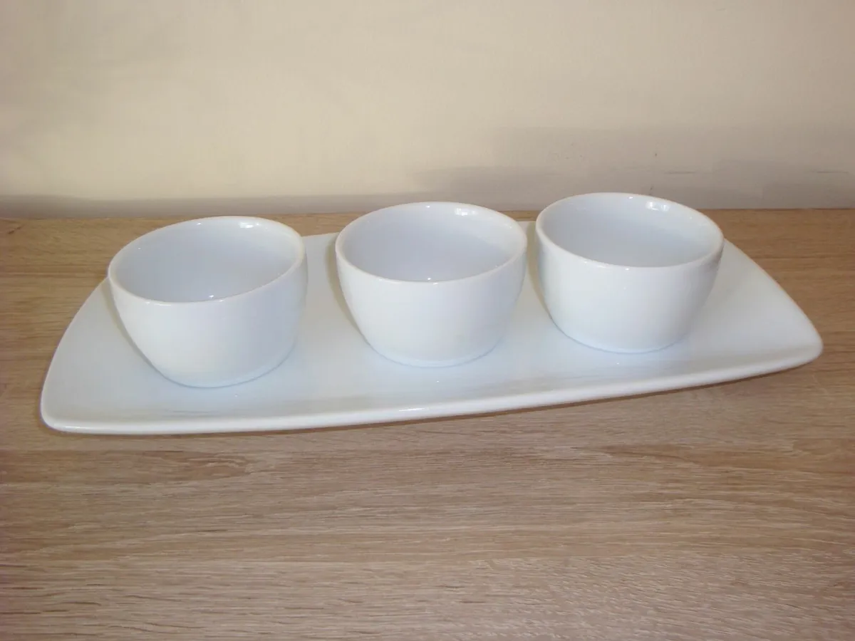 Rectangular dish plate with 3 bowls serveware - NE - Image 2