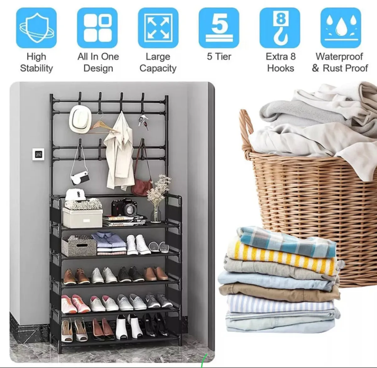 NEW Coat Stand Compact Hanger & 5 Tier Shoe Rack - Image 2